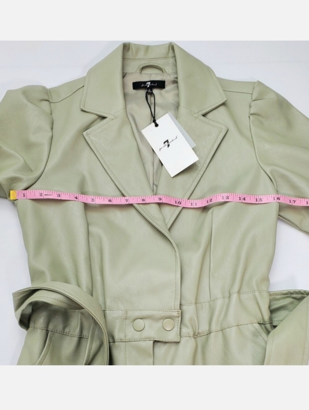 NEW 7 For All Mankind Women's Faux Leather Romper Sage Green Long Sleeves Size S - Picture 7 of 13